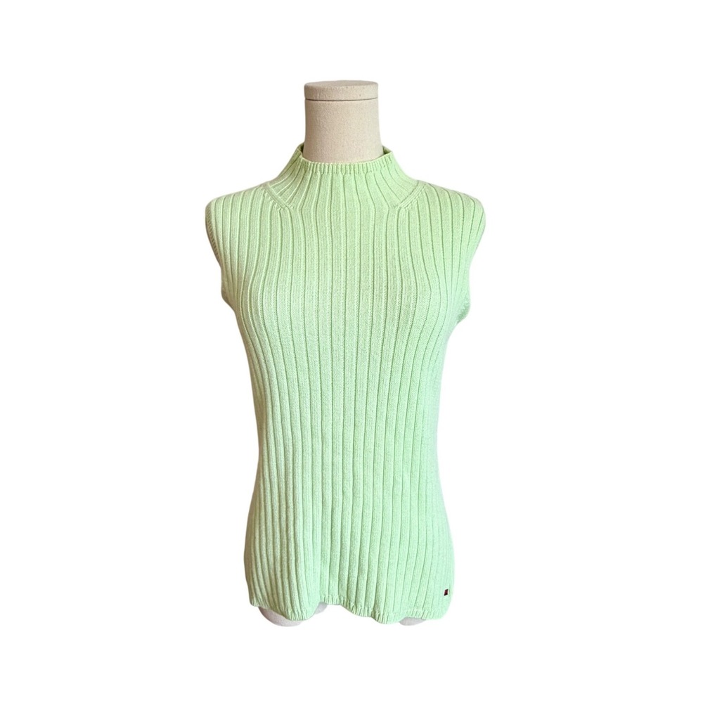 Tommy Hilfiger Y2K Womens Mint Green Ribbed Mock Neck Sleeveless Sweater Size M